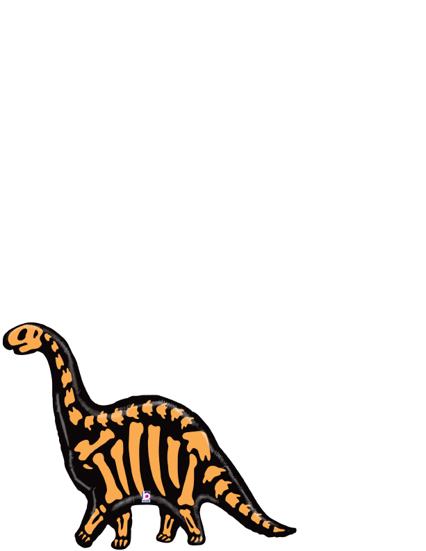 37-inch orange and black foil balloon shaped like a brontosaurus dinosaur skeleton.