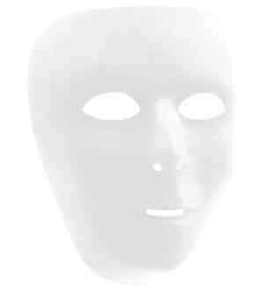 White full-face mask with eye, nose, and mouth cutouts, smooth matte finish.