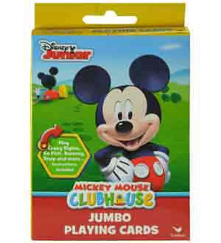 Mickey Mouse Clubhouse jumbo playing cards in colorful box featuring Mickey on green background.