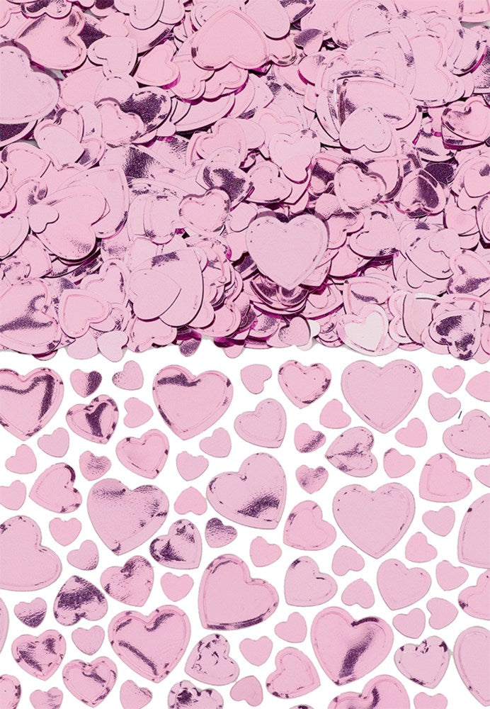 Light pink heart-shaped confetti with smooth, shiny metallic finish scattered densely.