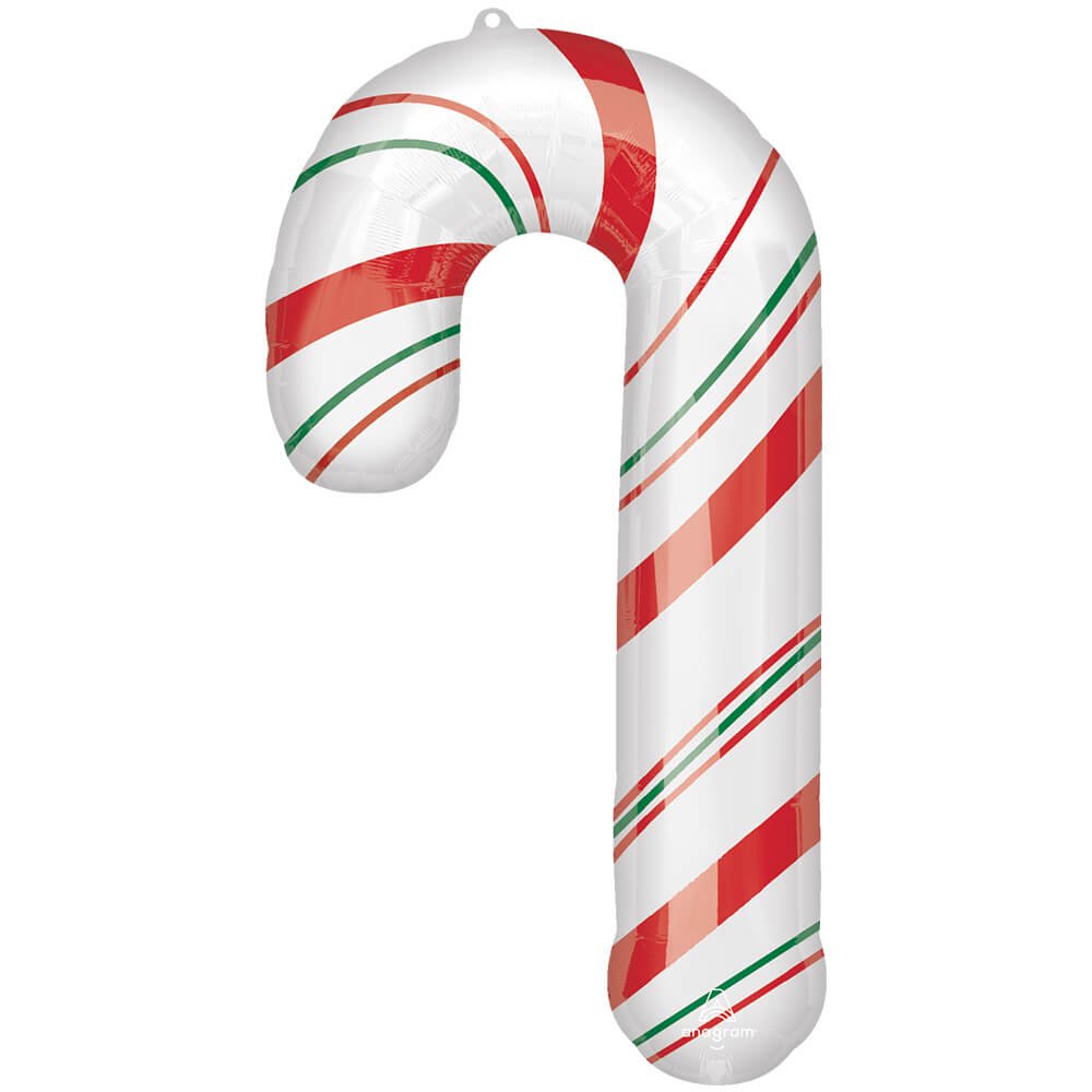 37-inch foil balloon shaped like a candy cane with red, white, and green stripes.