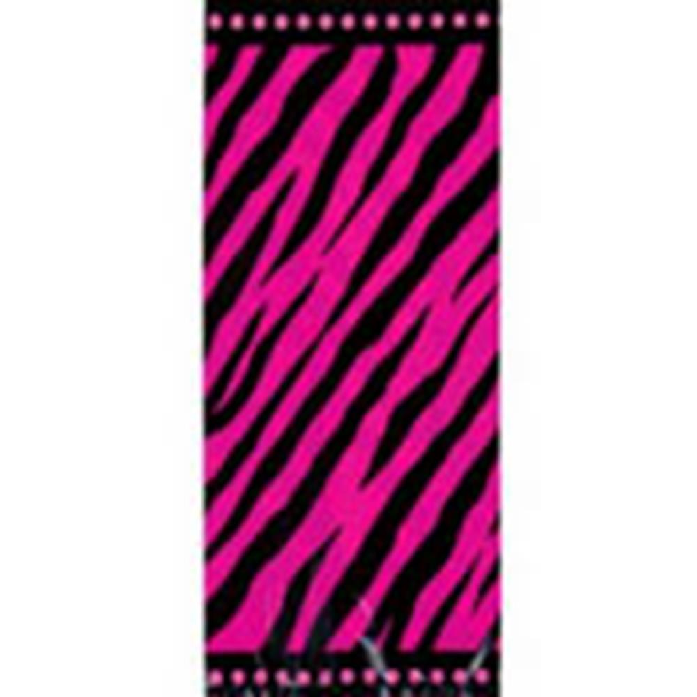 Small clear cello bag with vibrant pink and black zebra stripes and decorative dotted borders.