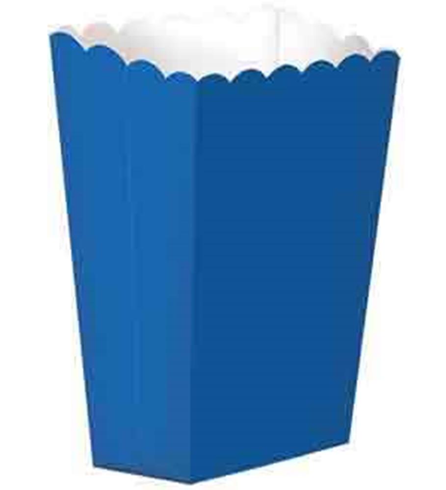 Bright royal blue small popcorn box with scalloped top edge, set of five.