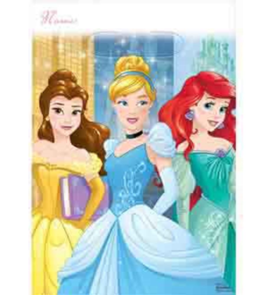 Disney Princess loot bag featuring Belle, Cinderella, and Ariel in vibrant colorful dresses.
