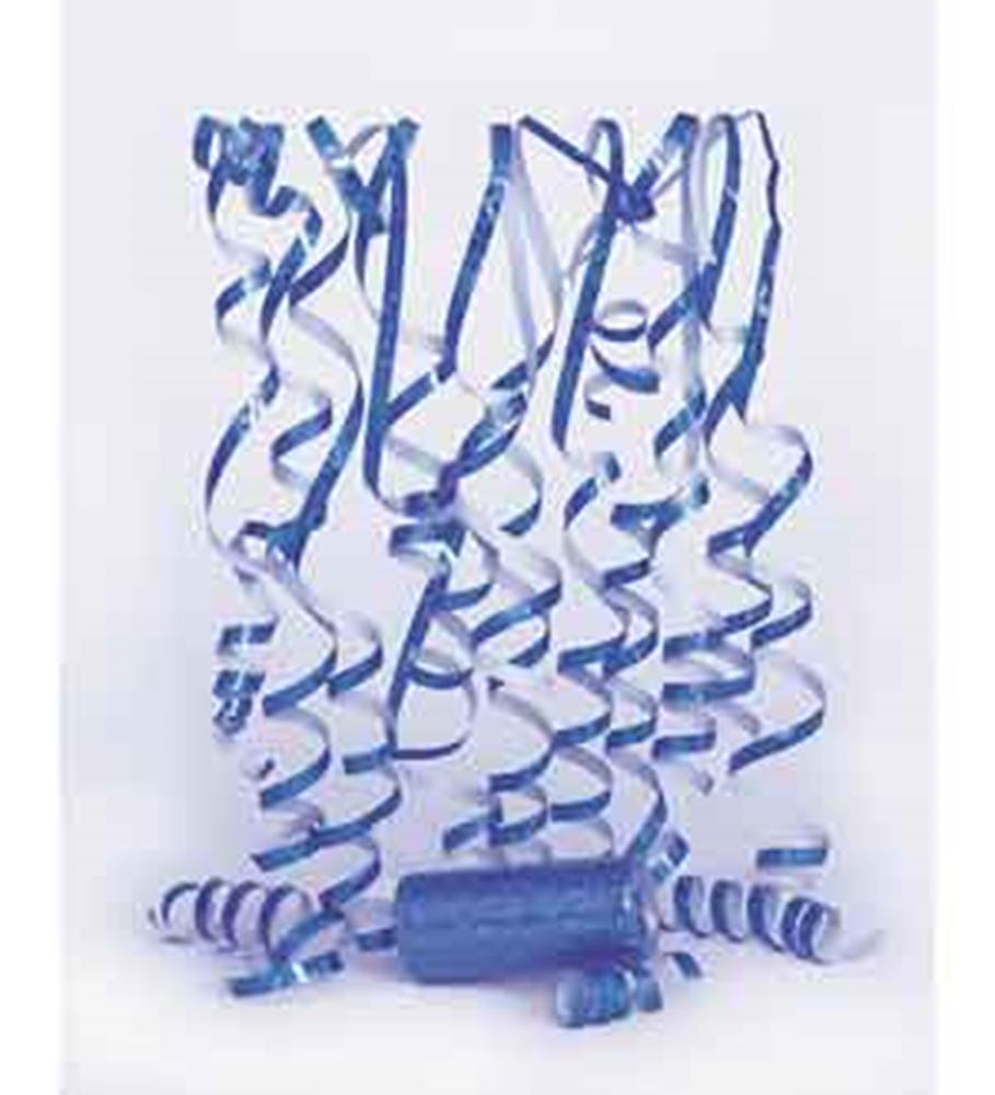 Blue curled paper streamers with cylindrical tube packaging at the base.