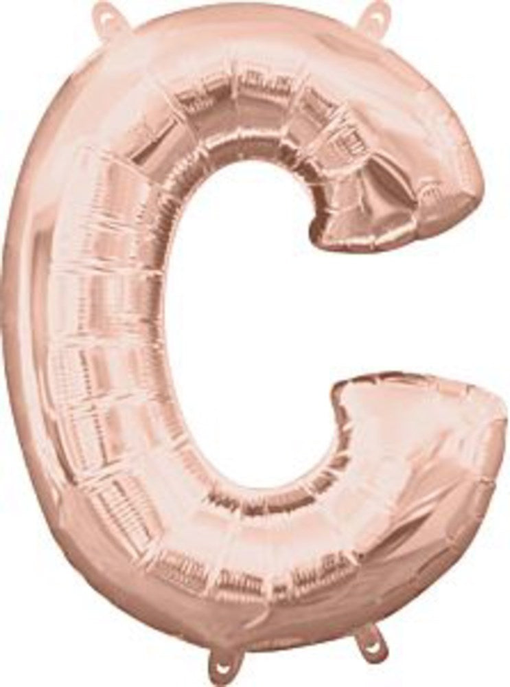 16-inch rose gold foil balloon shaped like the letter C with a shiny metallic finish.