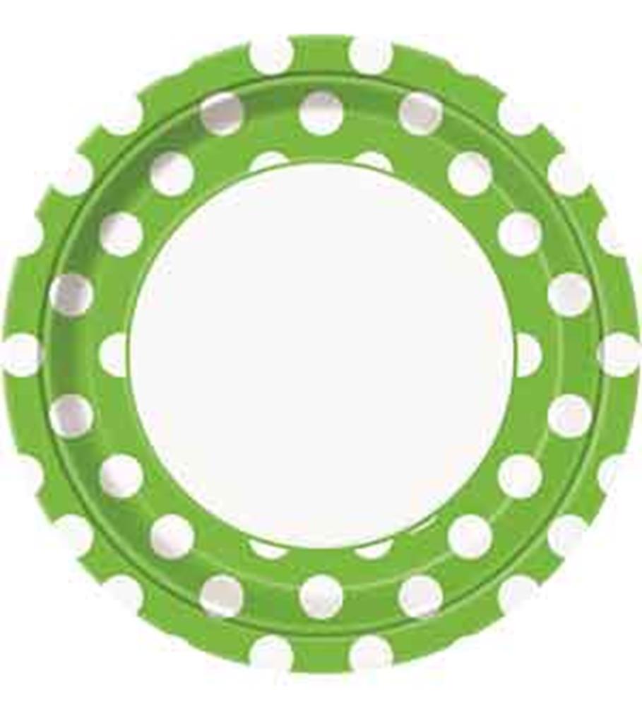 Lime Green Dots Round 9" Dinner Plates, 8ct