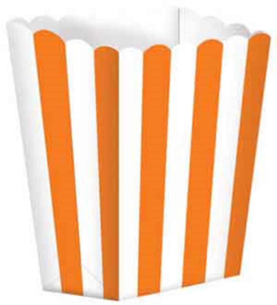 Small favor box with vertical orange and white stripes, scalloped top edges.