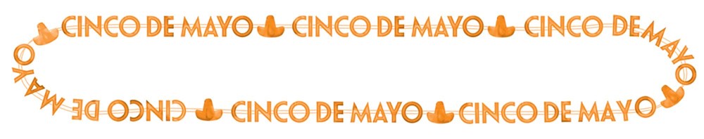 Orange letter beads spelling "CINCO DE MAYO" with chili pepper icons on a white background.
