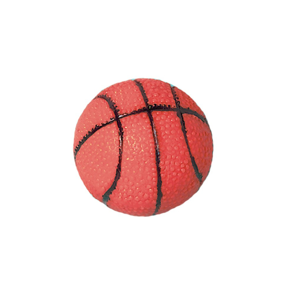 Set of four small orange basketball-shaped sponge balls with black lines and textured surface.