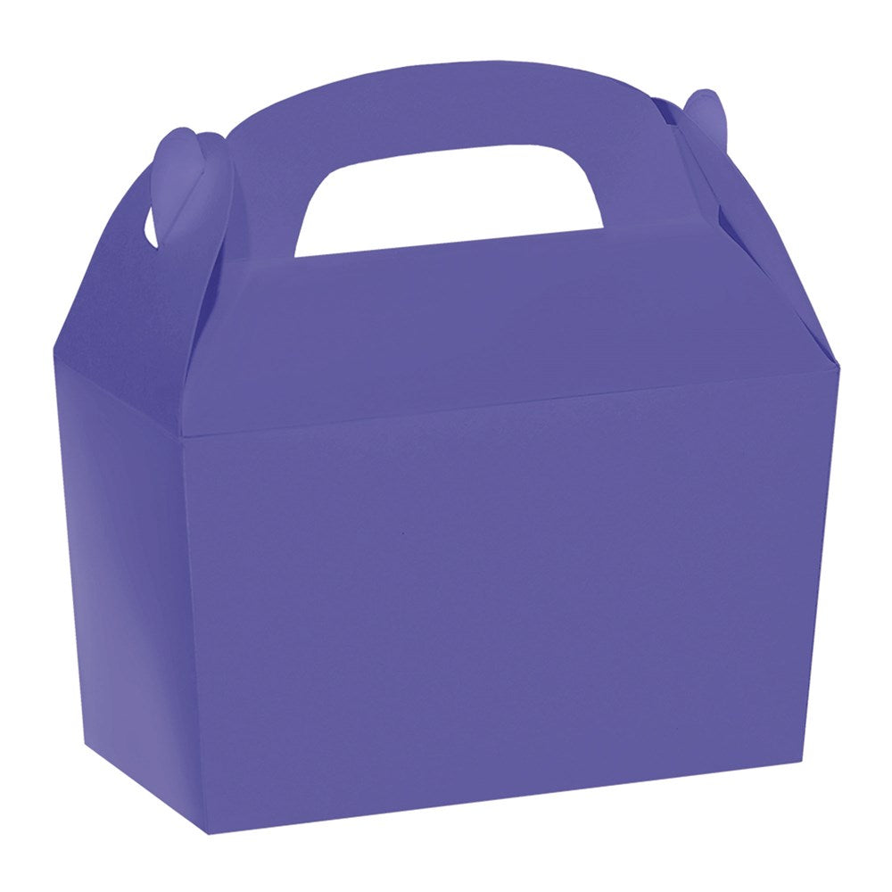 Small purple gable box with built-in handle and self-locking top flaps.