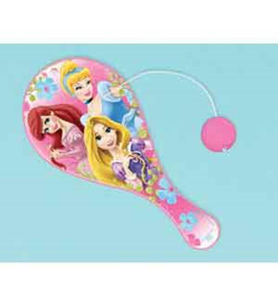 Pink paddle ball featuring Disney princesses Cinderella, Ariel, and Rapunzel with floral accents.