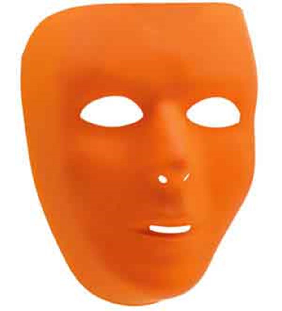 Bright orange smooth full face mask with eye, nose, and mouth openings.
