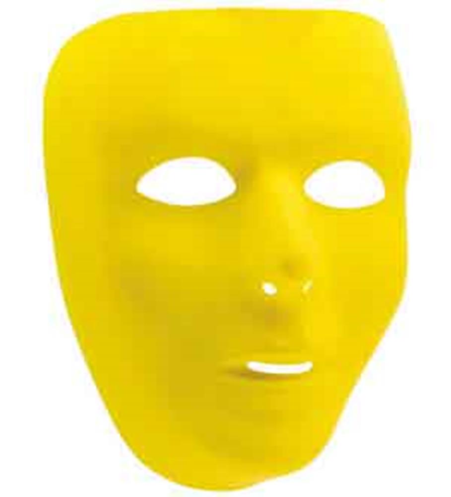 Bright yellow full-face mask with smooth surface and cutouts for eyes, nose, and mouth.