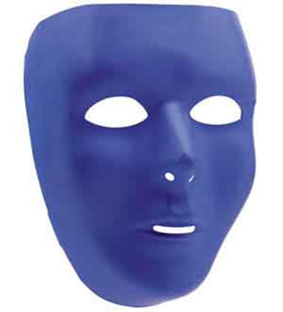 Blue matte full face mask with eye, nose, and mouth openings in a smooth finish.