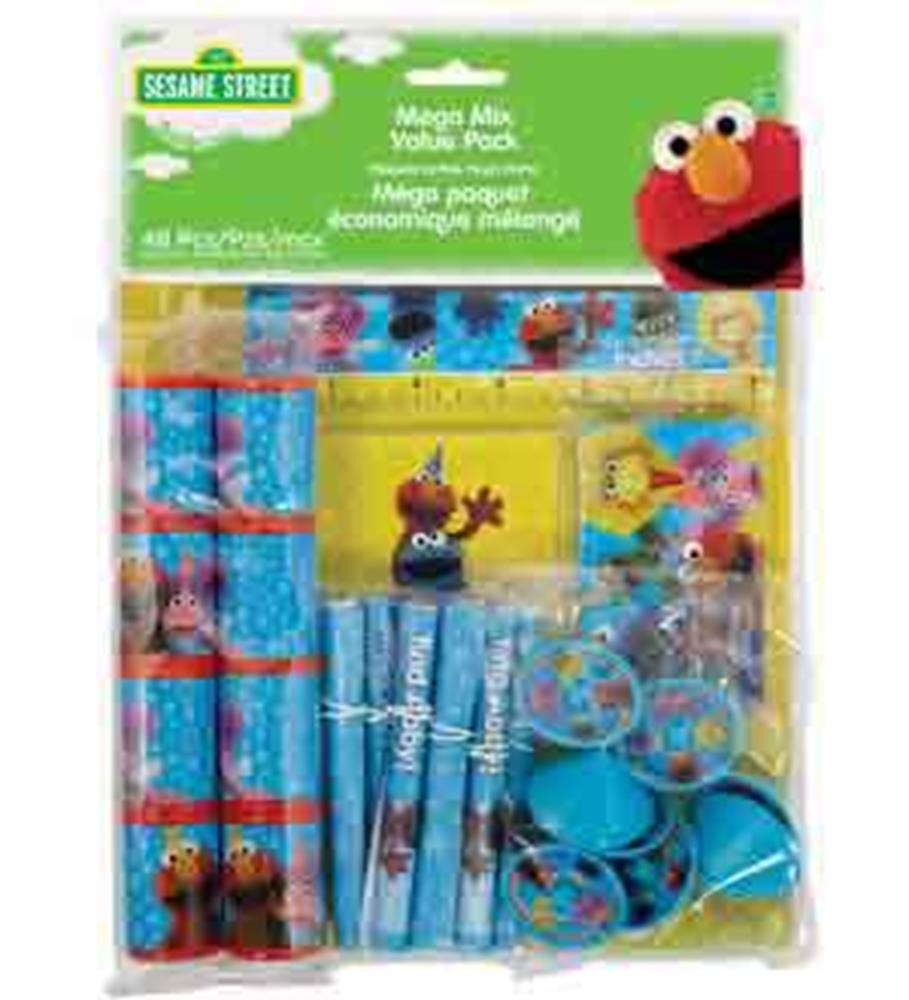Sesame Street 48-piece Mega Mix party pack with colorful cups, plates, and napkins featuring Elmo and friends.