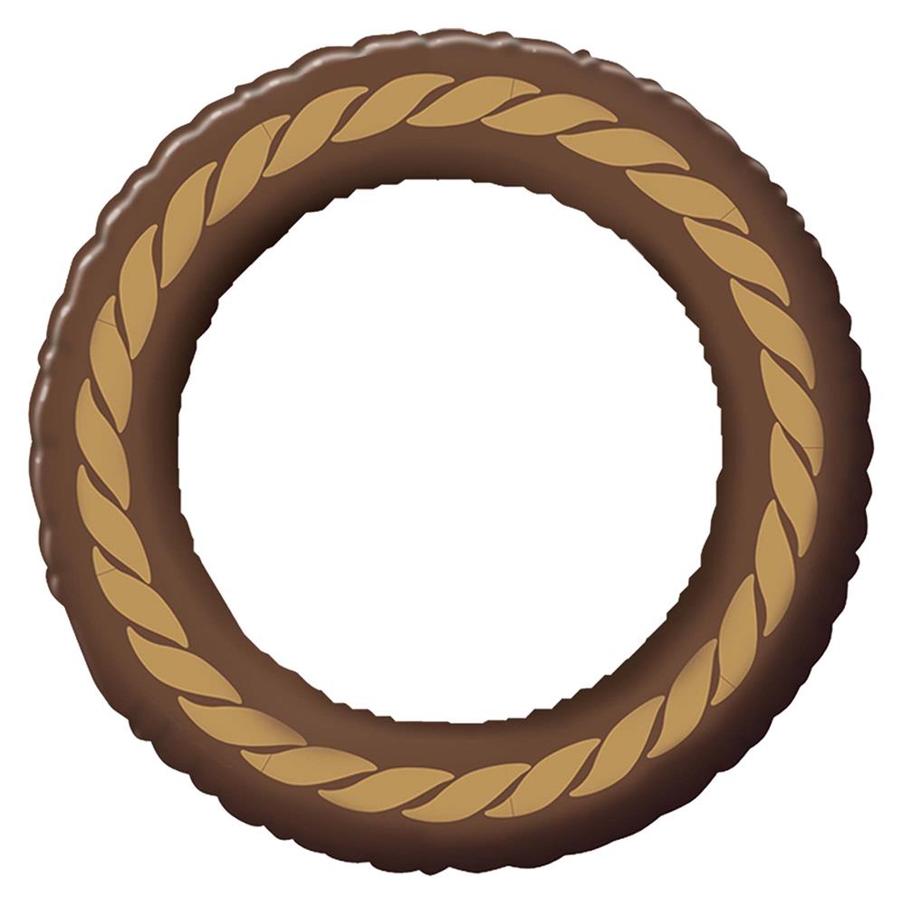 Round inflatable cooler in dark brown with a lighter brown rope design around the outer edge.