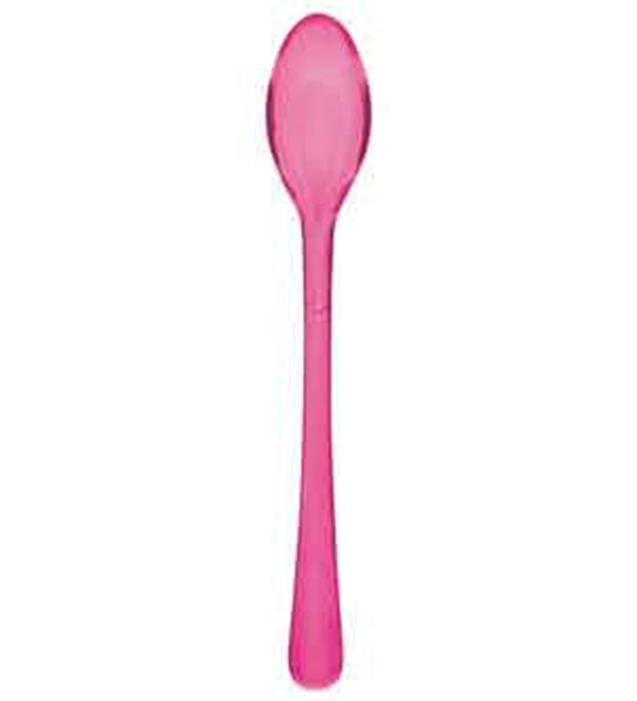 Bright pink mini spoon with smooth, rounded handle and glossy finish.
