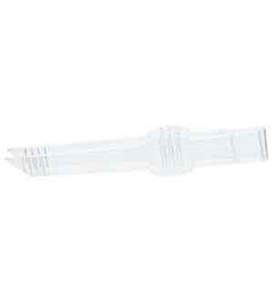 Clear plastic mini tong with a ridged gripping end and smooth handle for serving.