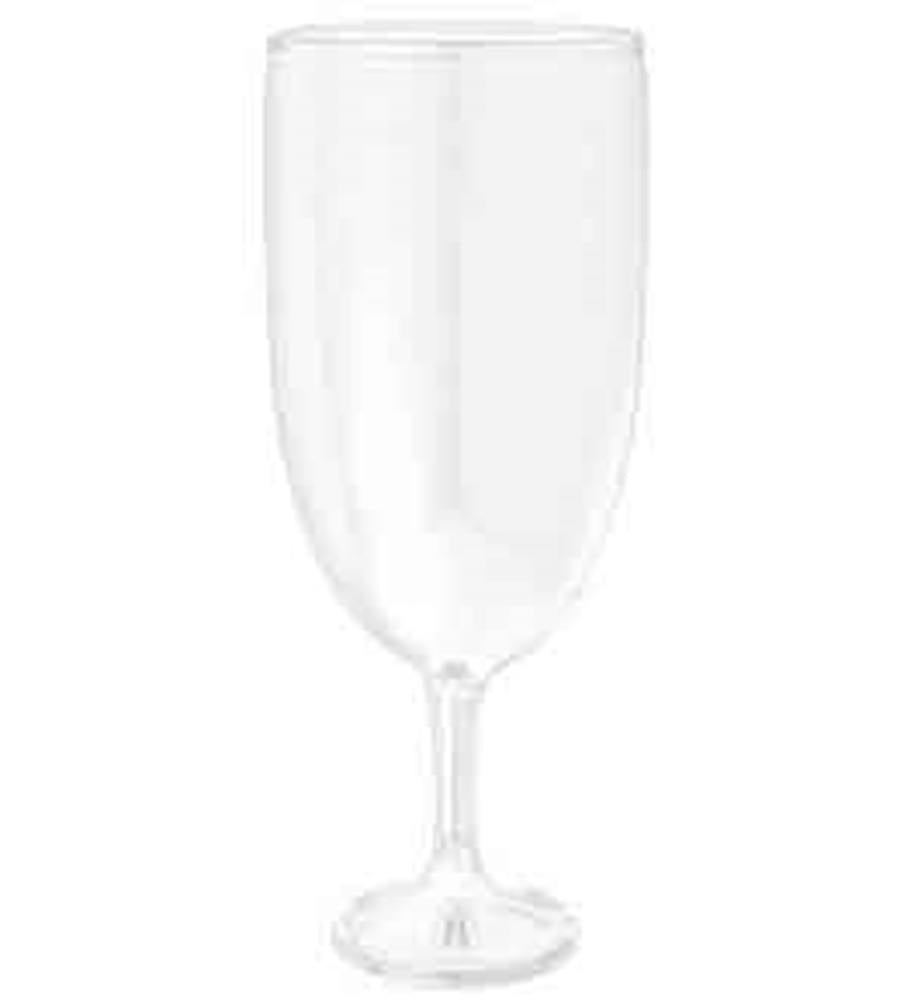 Clear tall round glass pedestal jar with smooth surface and slender stem base.