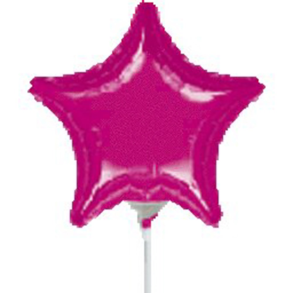 Shiny fuschia pink 9-inch star-shaped foil balloon with a flat surface and pointed edges.