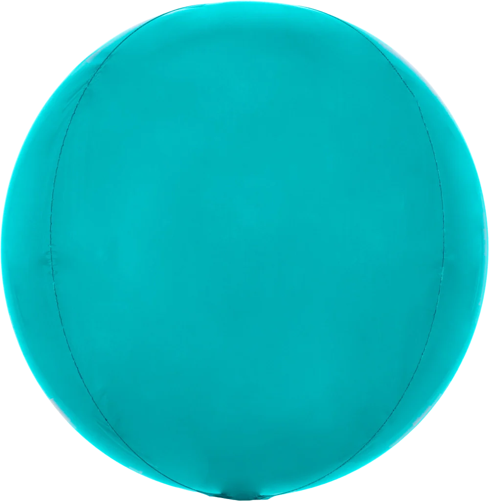 Round aqua blue 16-inch ORBZ balloon with a smooth, glossy surface and subtle vertical seams.