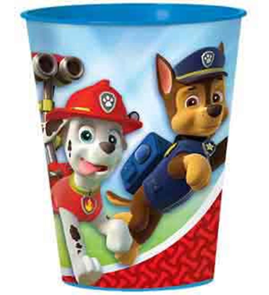 Blue Paw Patrol 16oz plastic favor cup featuring Chase and Marshall characters.