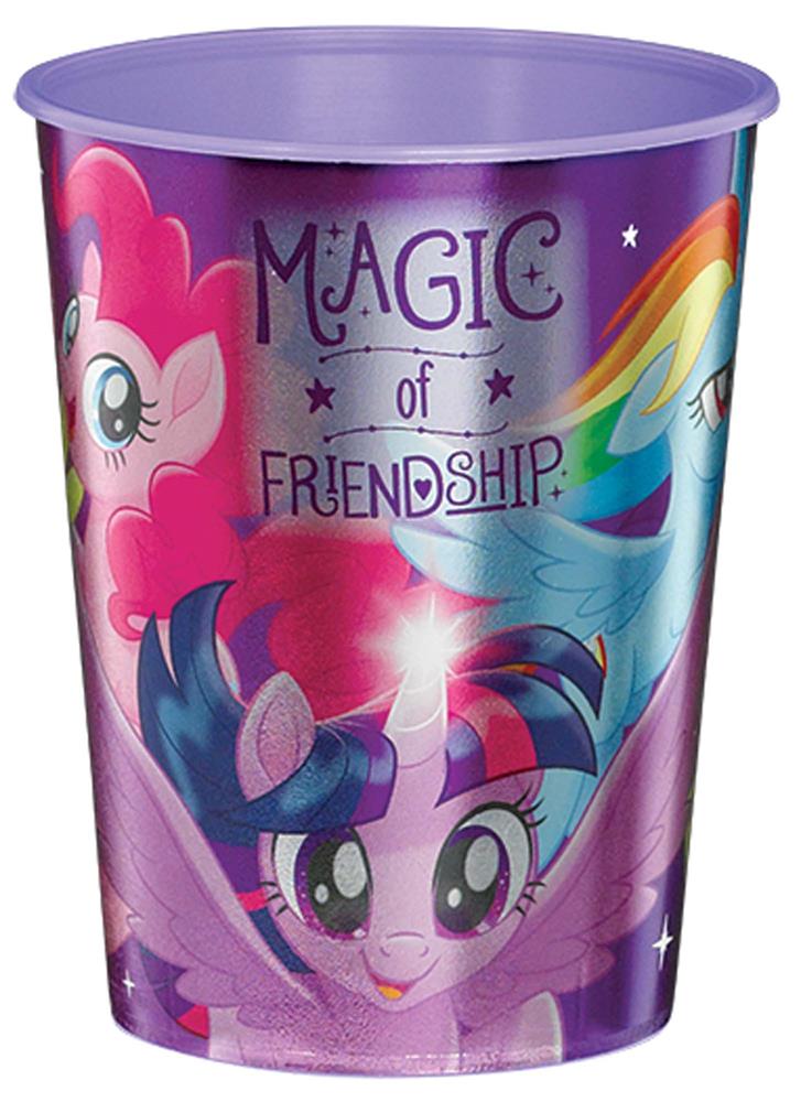 Purple 16oz plastic cup featuring colorful My Little Pony characters and "Magic of Friendship" text.