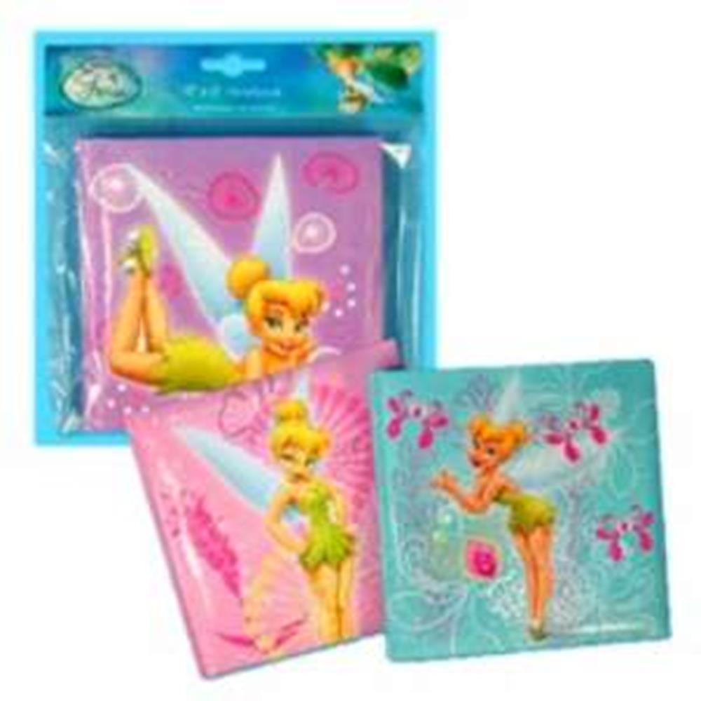 Set of three 6x6 journals featuring colorful Disney Tinkerbell covers with fairy illustrations and floral accents.
