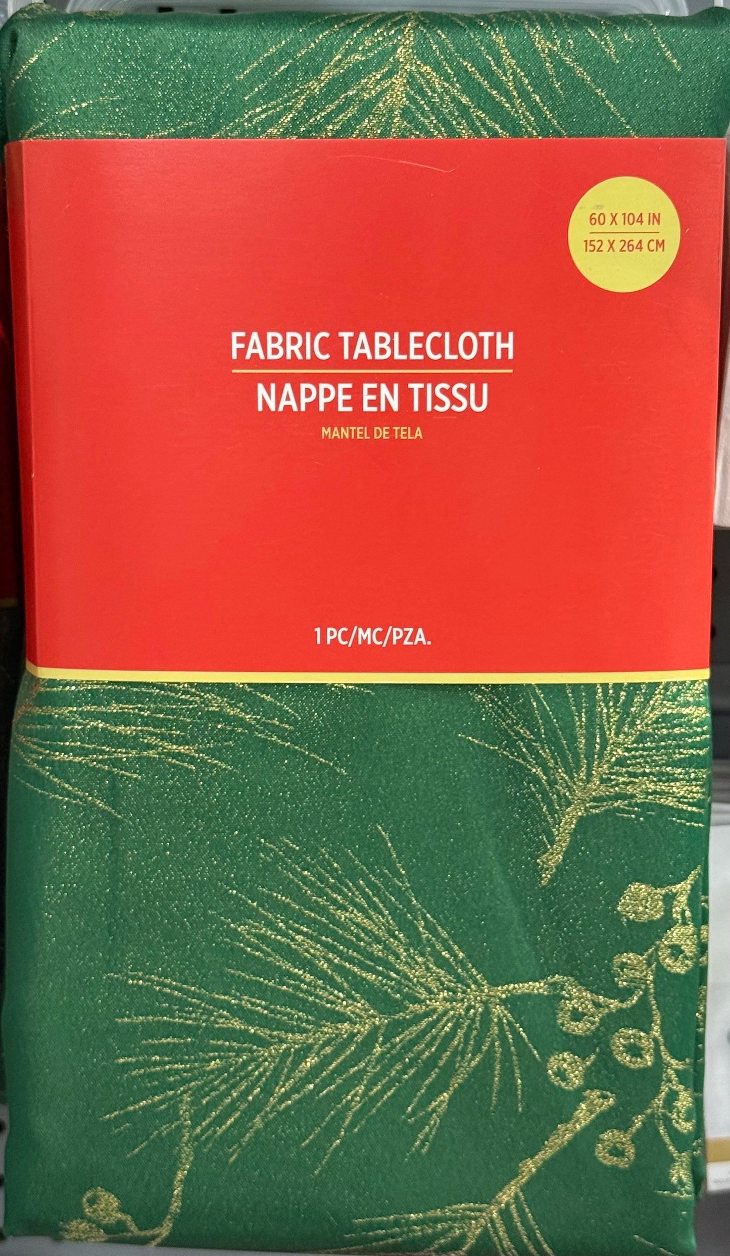 Mantel de tela metalizada de pino dorado de 60 x 104 pulgadas, 1 unidad