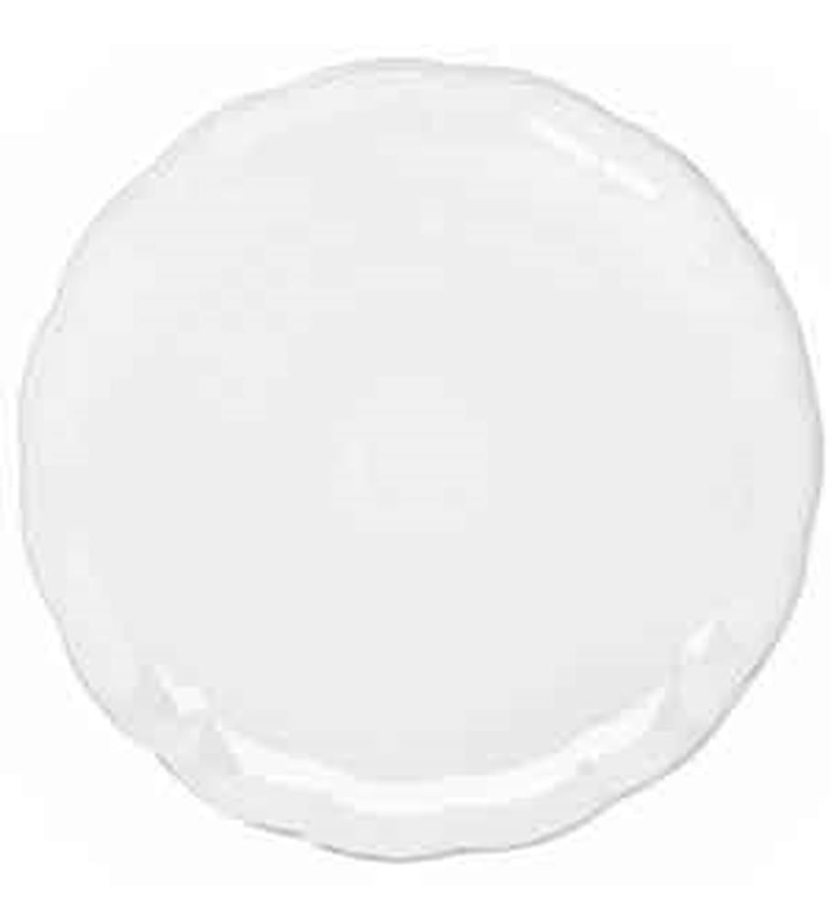 Clear round plastic tray with slightly scalloped edges, 12 inches in diameter.
