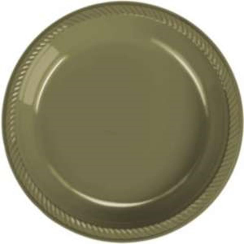 Round 7-inch gold plastic plate with embossed braided edge design, set of 20.