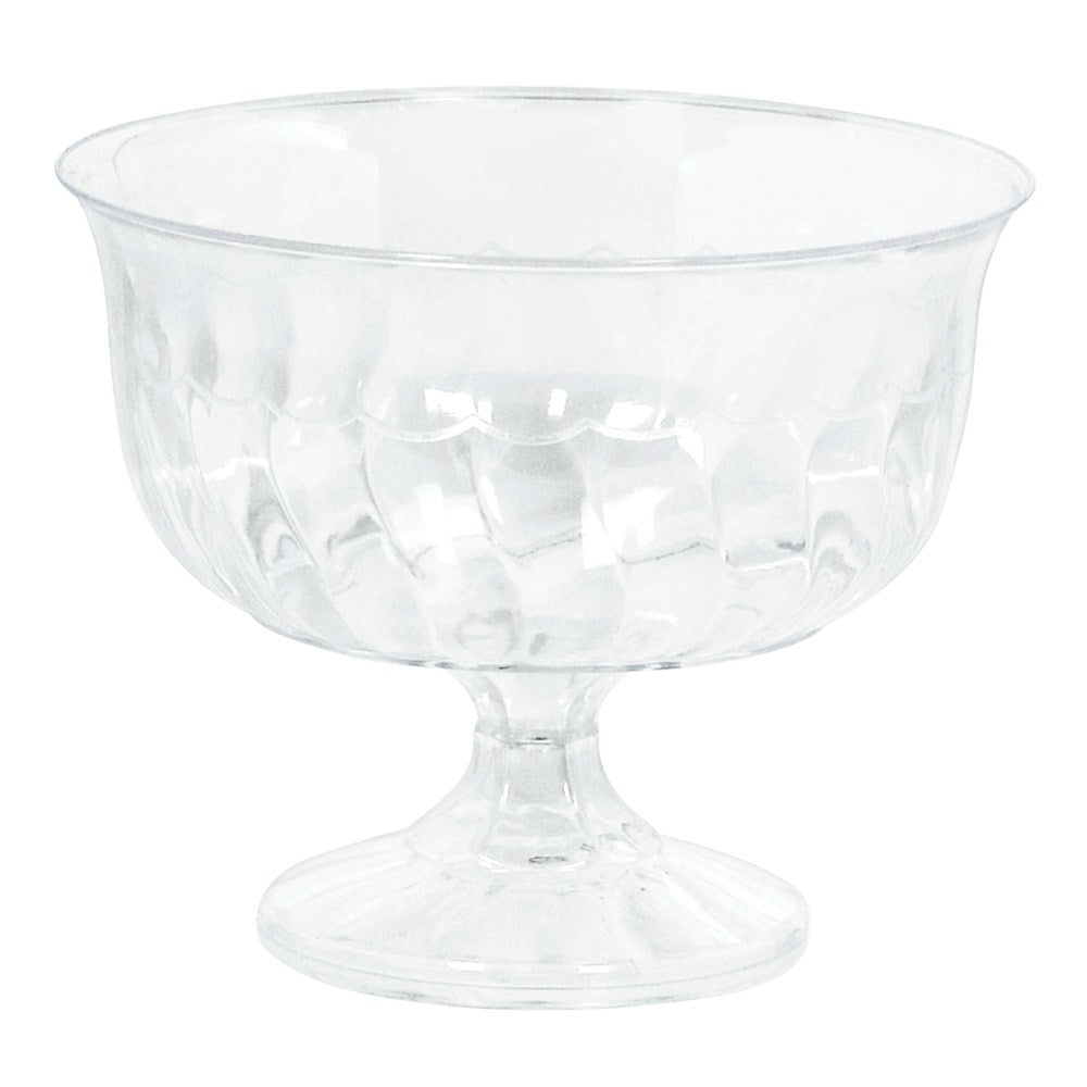 Clear plastic bowl with pedestal base and textured diamond pattern, 8oz capacity.