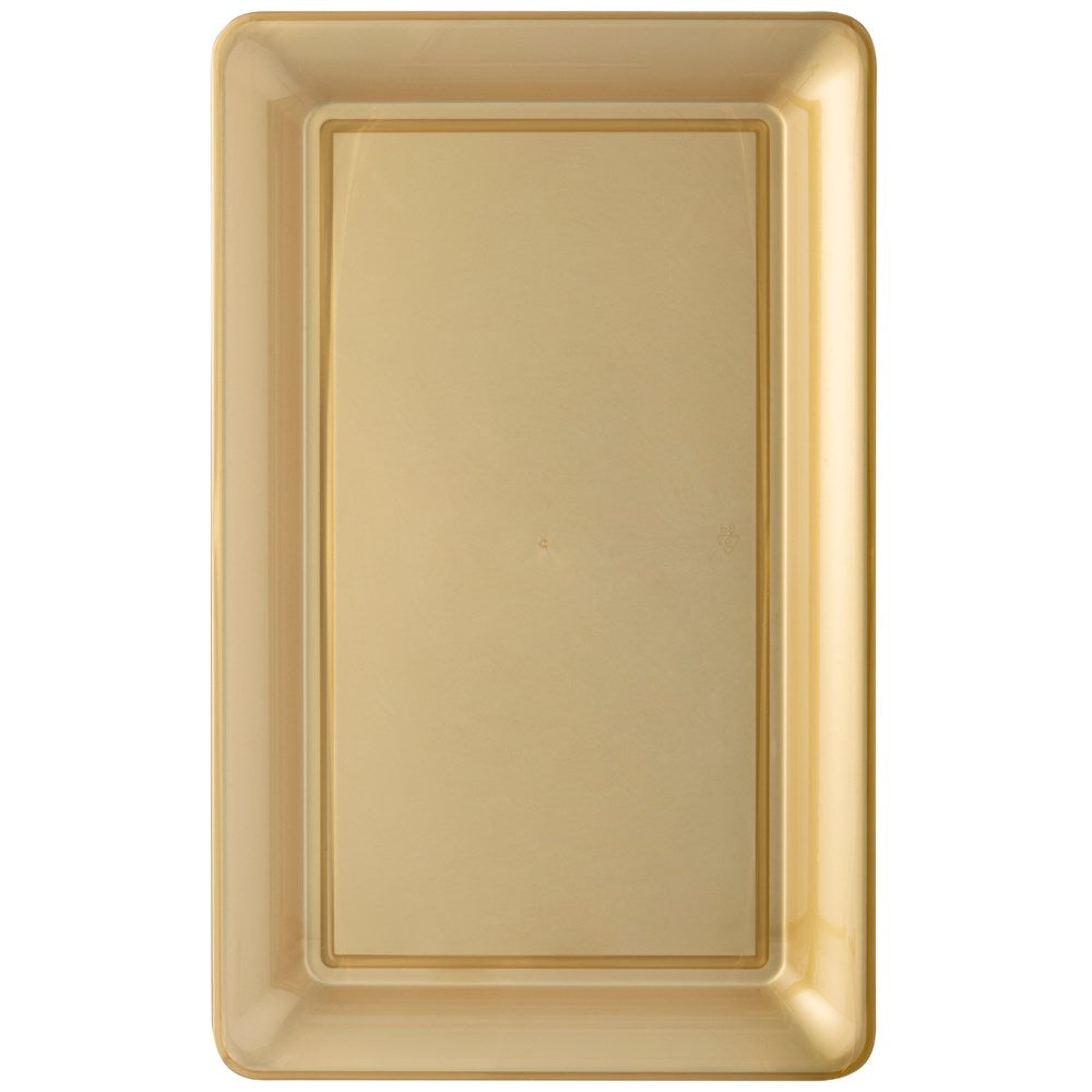 Rectangular gold tray with smooth edges and a slightly raised rim, glossy finish.
