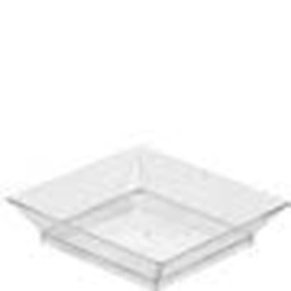 Clear square plastic appetizer plate with slightly raised edges, 3.5-inch size.