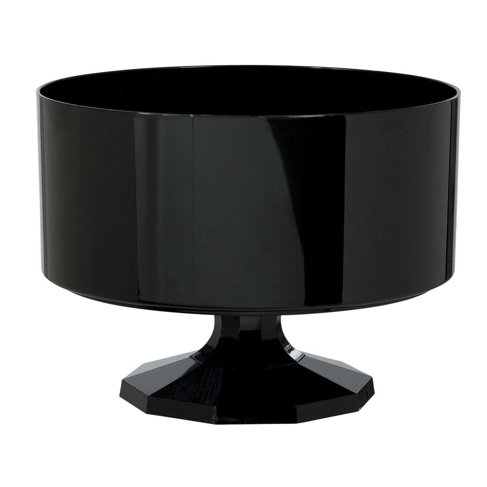 Glossy black pedestal trifle container with a wide, cylindrical bowl and faceted base.