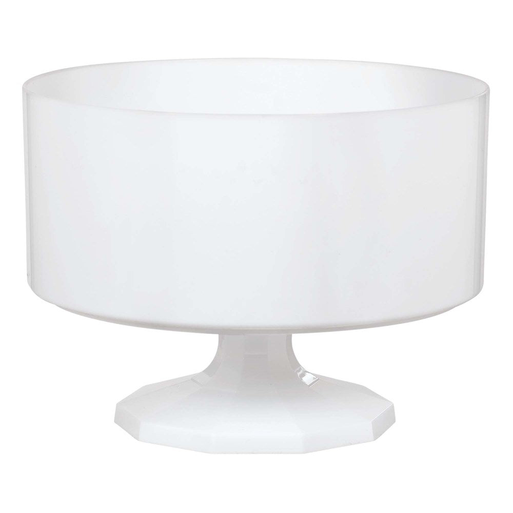 White medium trifle container with smooth sides and octagonal pedestal base.