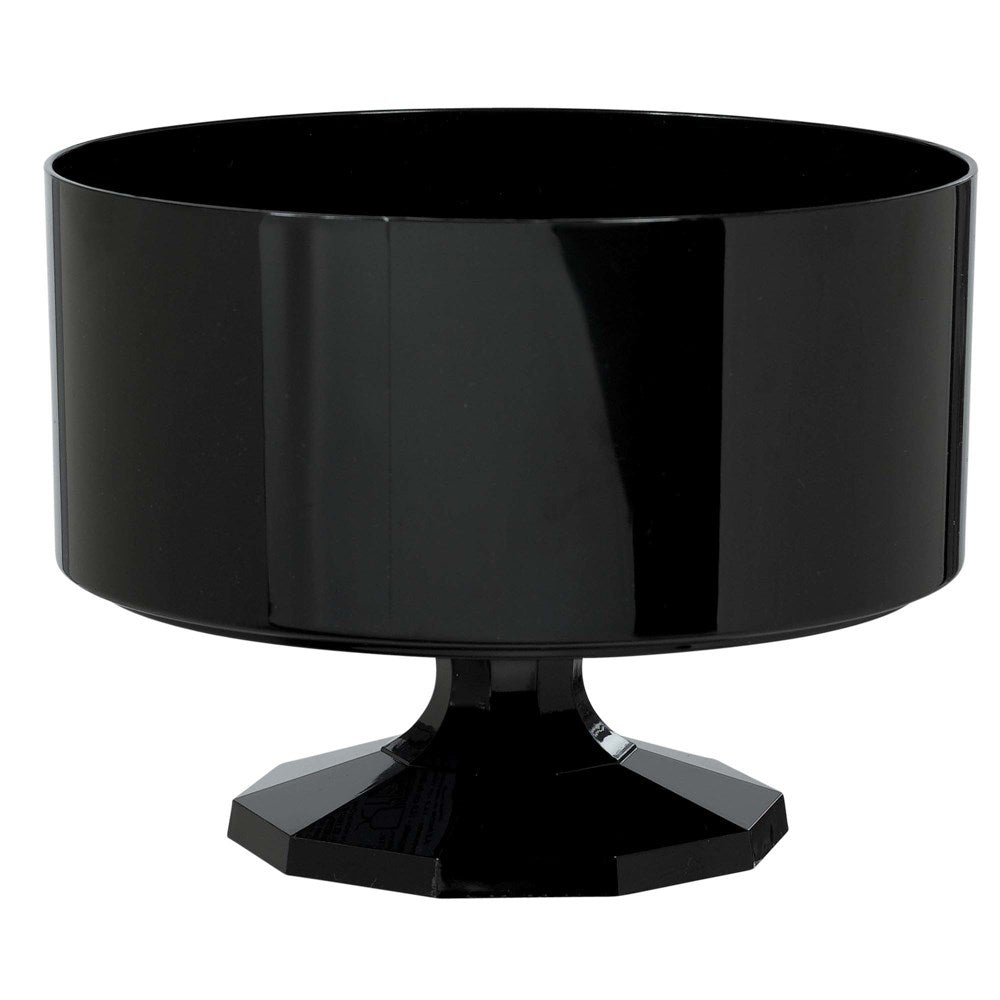 Glossy black medium trifle container with a wide bowl and faceted pedestal base.