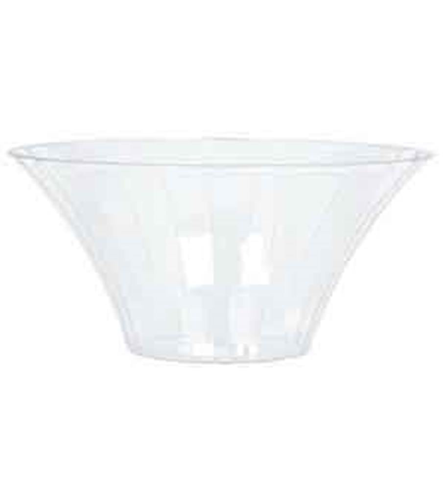 Clear large flared glass bowl with smooth, slightly curved sides and wide open top.