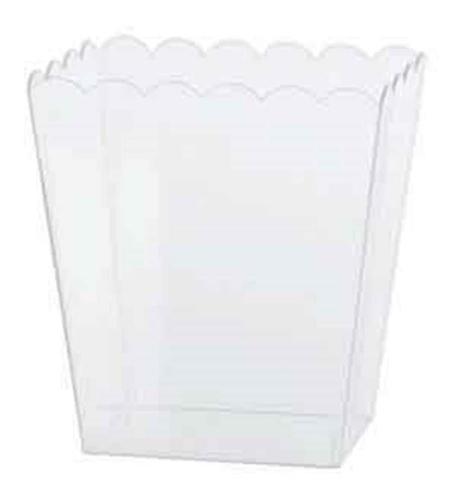 Clear plastic container with scalloped edges and square base.
