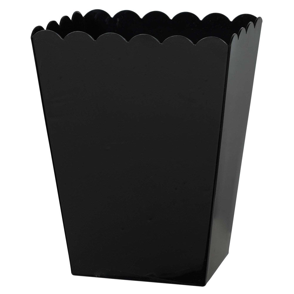 Tall black container with scalloped edge, matte finish, and tapered rectangular shape.