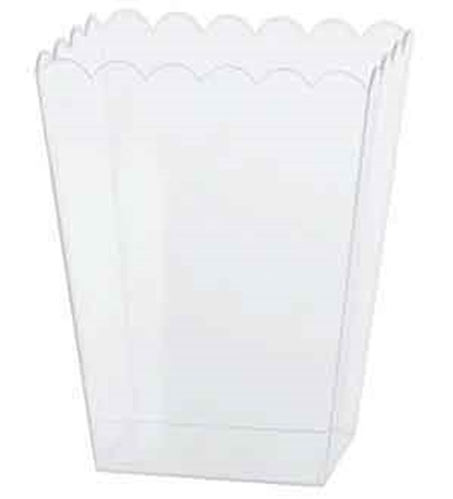 Clear plastic container with scalloped edge and tall rectangular shape.