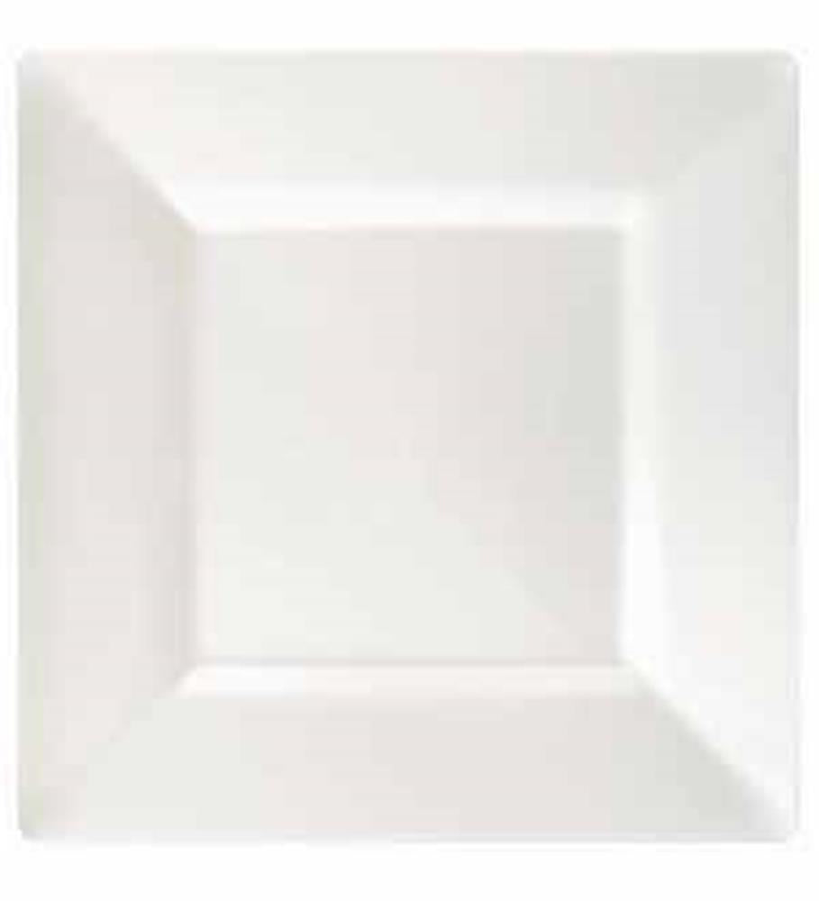 Pearl white square ceramic plate with a slightly raised rim and smooth finish, 10.75 inches.