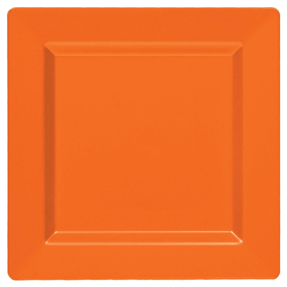 Bright orange square plate with a slightly raised rim, 7.25 inches wide.