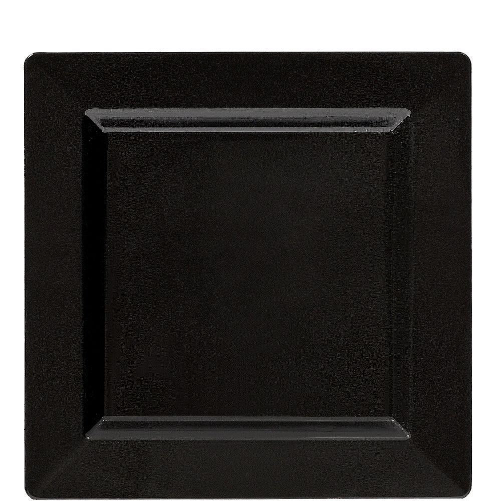 Matte black square plate with slightly raised edges, 7.25 inches wide.