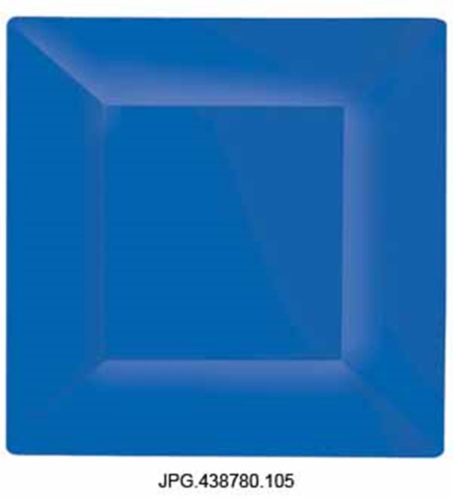 Royal blue square plate with slightly raised edges, 10.75 inches wide.