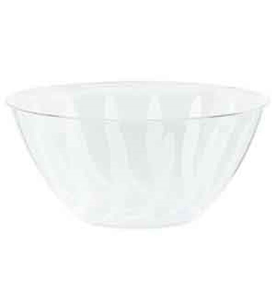 Clear, round 5-quart plastic bowl with smooth sides and wide opening.