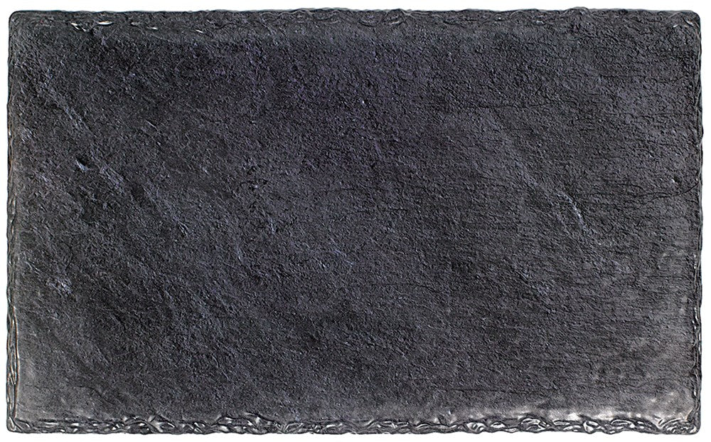 Rectangular dark slate melamine tray with textured surface and slightly raised edges.