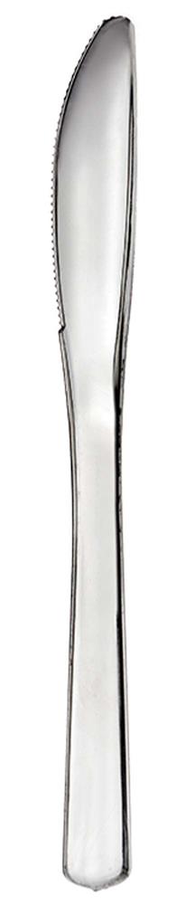 Set of 32 premium silver stainless steel knives with smooth, sleek handles and serrated edges.