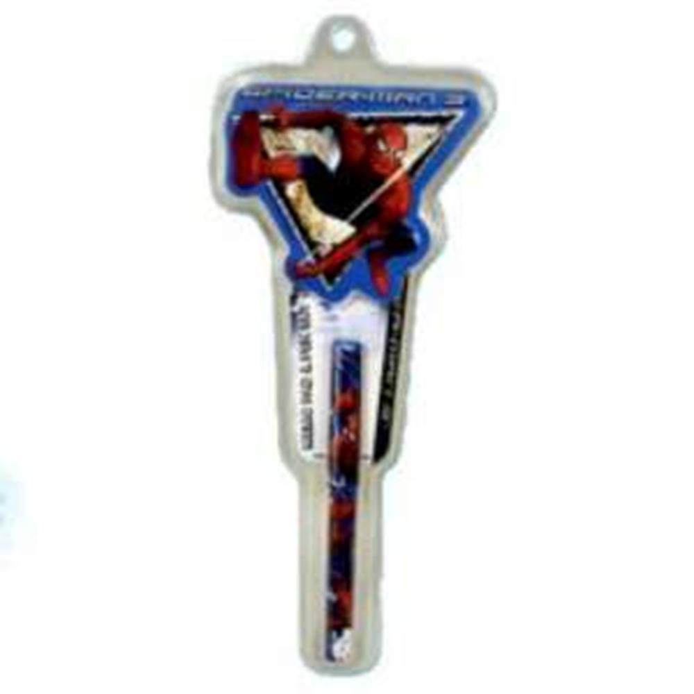 Spiderman-themed memo pad with matching pen in clear plastic holder.